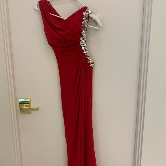 red dinner gown